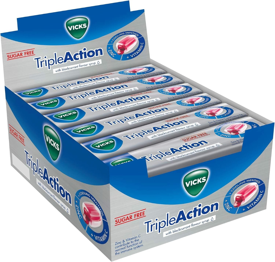 VICKS TRIPLE ACTION BLACKCURRANT LOZENGES 42G